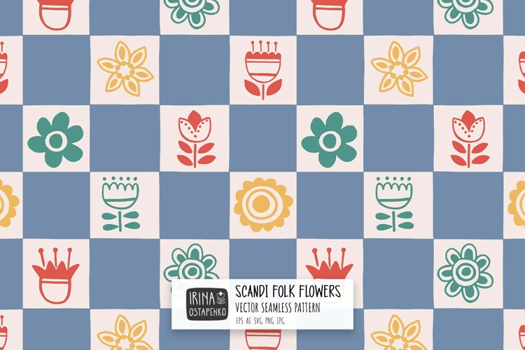 Scandi Folk Checkered Floral Pattern