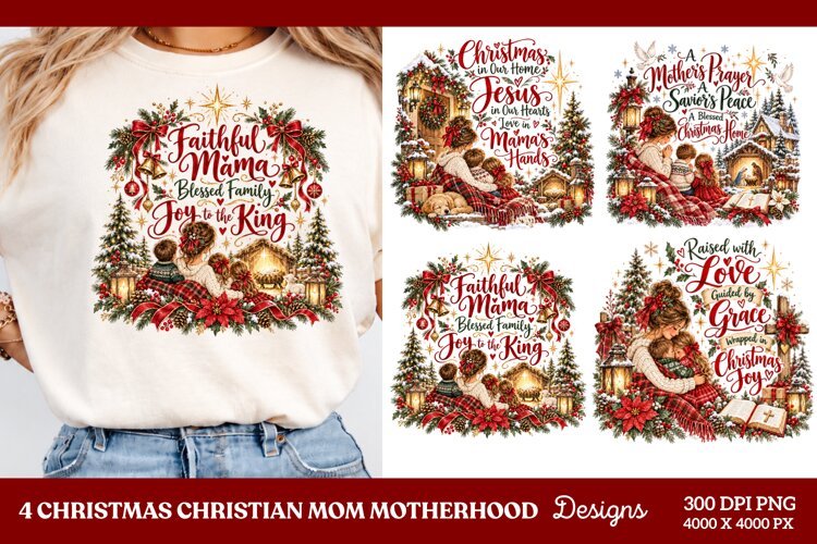 4 Christian Mom Christmas PNG Designs, 4 Faith Based Christm example image 1