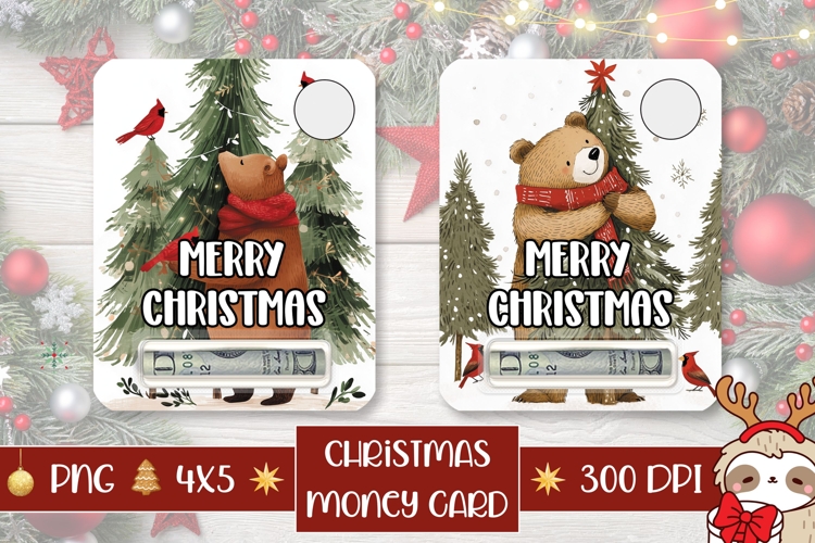 Vintage Christmas Bear Money Card, Christmas Bear Gift Card