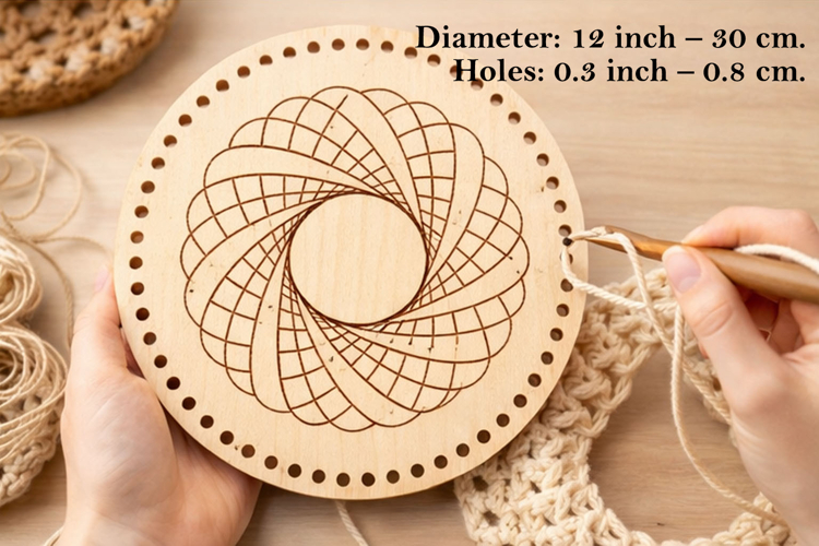 12 inch round basket base with spirograph engraving digital