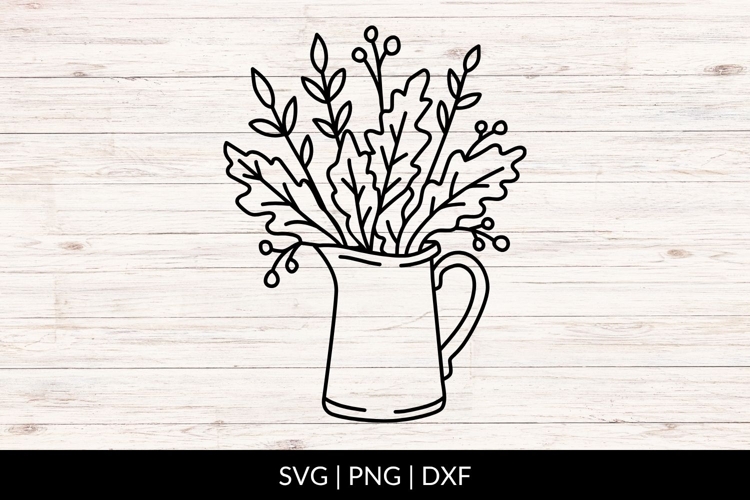 Hand Drawn Fall Watering Can With Leaves SVG