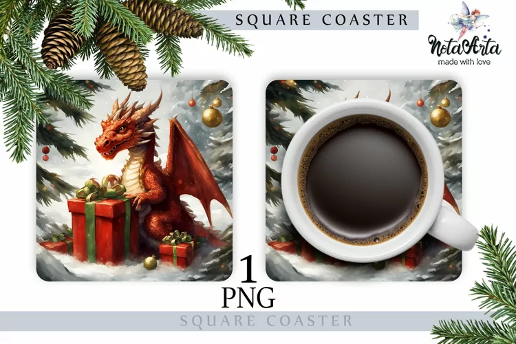 Mug coaster with dragon for Christmas