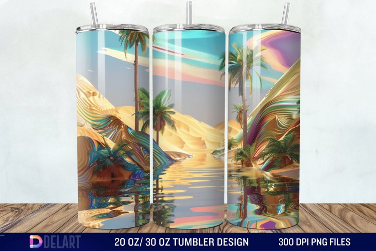 3D Tranquil Desert Oasis Stained Glass Tumbler Wrap example image 1
