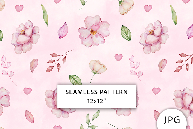 Pink Flowers Seamless Pattern, Digital Paper
