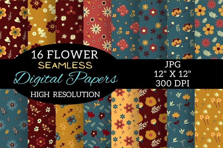 Flowers Digital Paper, Flowers Seamless Pattern, Scrapbook