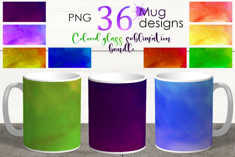 Colored glass sublimation Mug design bundle, Mug wrap example image 1