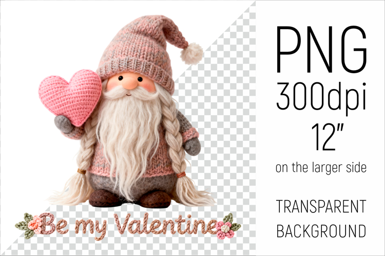Knitted Gnome with Heart | Be My Valentine Clipart