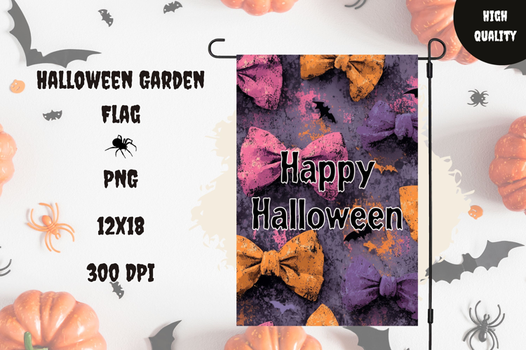 Halloween Bows Garden Flag, Happy Halloween Garden Flag