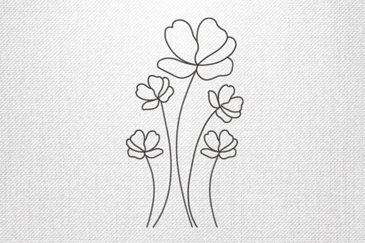 Minimal Line Art Flower Embroidery Design example image 1