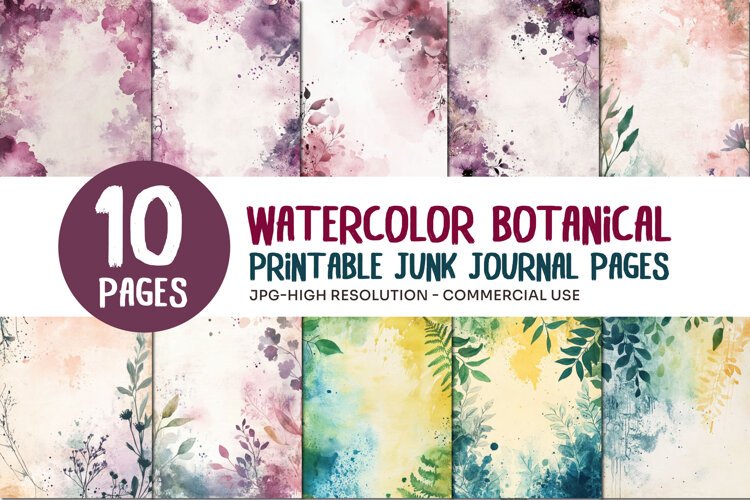 Watercolor Botanical Junk Journal Pages example image 1