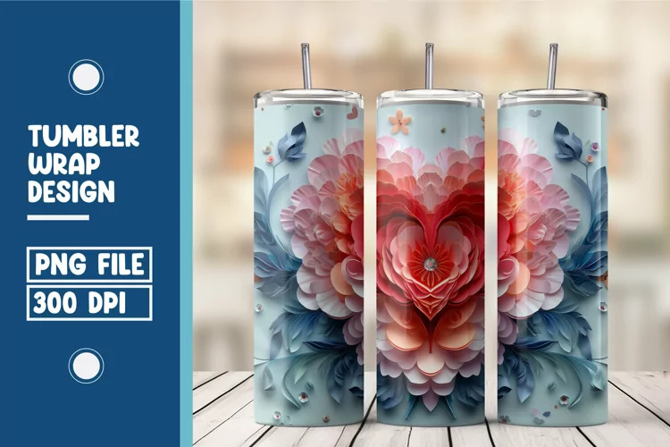 Heart Flower Tumbler Wrap Design
