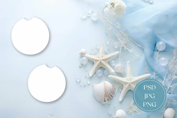 Sea Car Coasters Mock Up, Ocean Car Coaster Mockup PSD