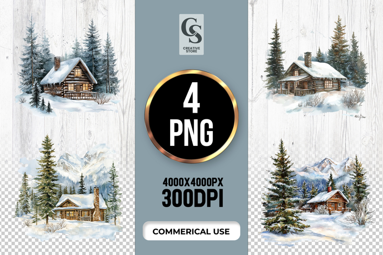 Rustic Winter Cabin Clipart Sublimation PNG