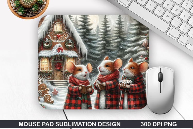Trio Of Mice Mouse Pad Sublimation, Christmas Mouse Pad PNG