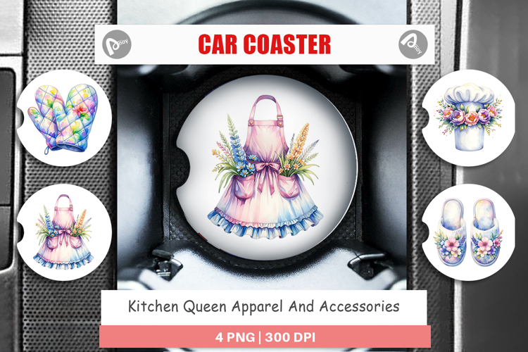 Whimsical Apron & Chef Hat Car Coaster