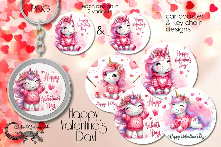 Valentine unicorn | car coaster & key chain sublumation PLUS