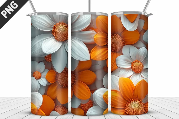 3D Daisy Flowers 20oz Tumbler Wrap | Sublimation Design