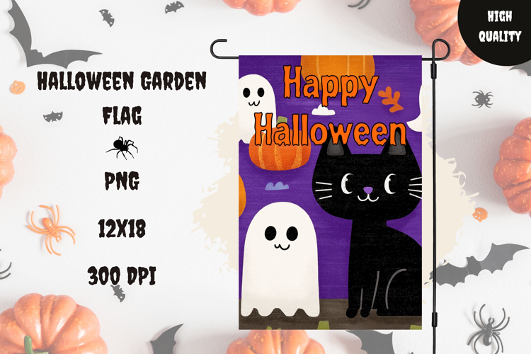 Black Cat Garden Flag, Spooky Halloween Garden Flag Design