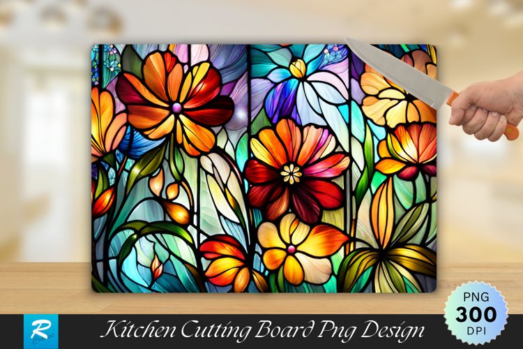 Flowers Stained Glass Cutting Board Sublimation Design