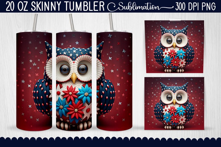 3d 4th of July Owl Tumbler Wrap - 4th of July Owl Tumbler