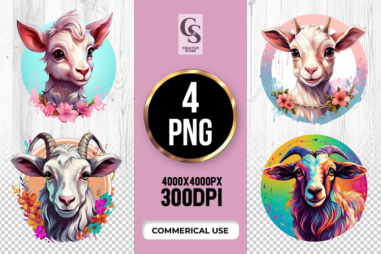 Colorful Goat Portrait Clipart Sublimation PNG