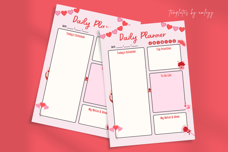 Valentine Daily Planner Template Cute Pink Heart Planner