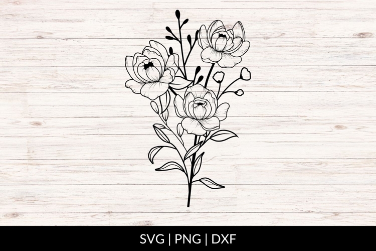 Hand Drawn Peonies Floral Bouquet SVG