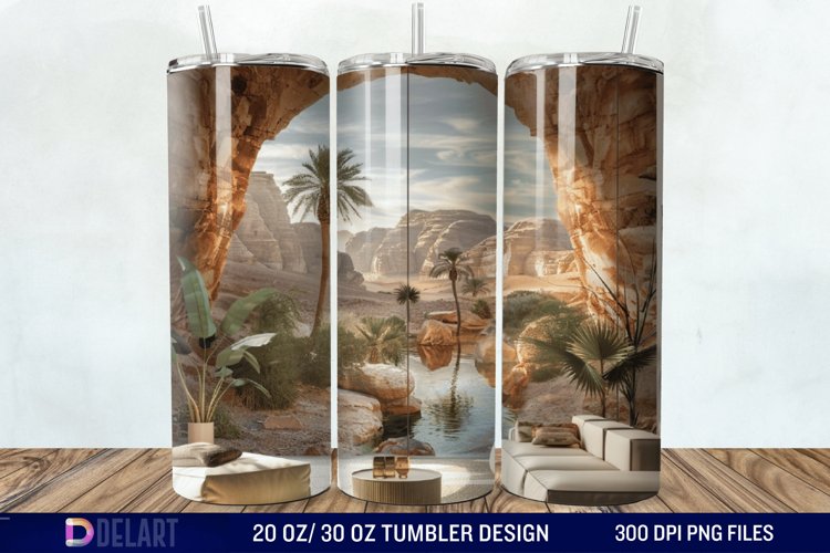 3D Tranquil Desert Oasis Stained Glass Tumbler Wrap example image 1