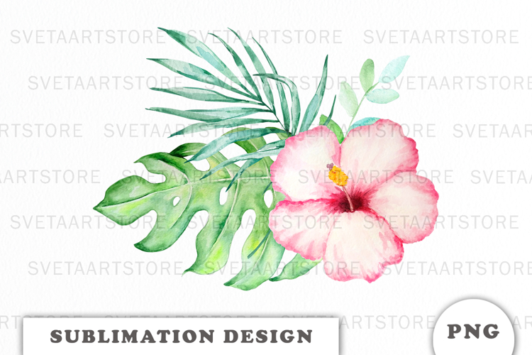 Watercolor Tropical Flowers Bouquet png