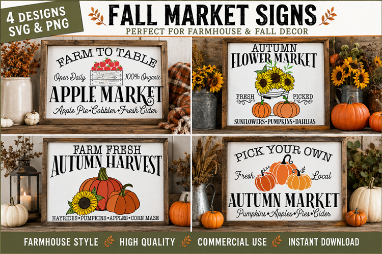 Fall Market SVG PNG, Autumn Farmhouse Sign Designs