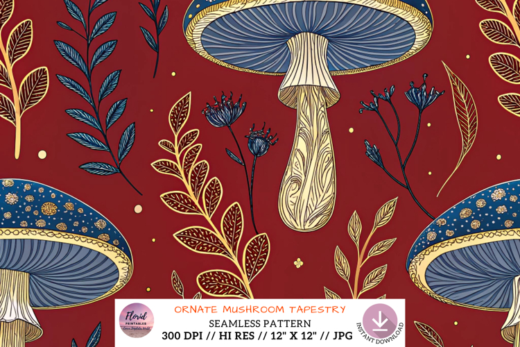 Lavish Mushroom Tapestry Seamless Artwork, Seamless Pattern