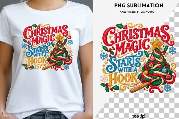 Christmas crochet png design for T-shirts example image 1