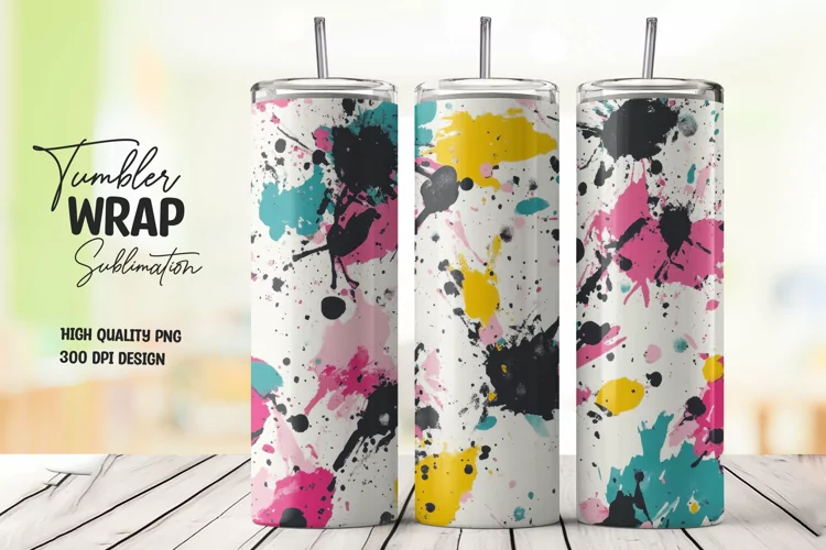Colorful abstract splashes tumbler wrap sublimation design