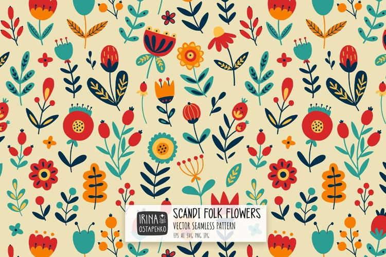 Scandi Floral Seamless Pattern Digital Paper