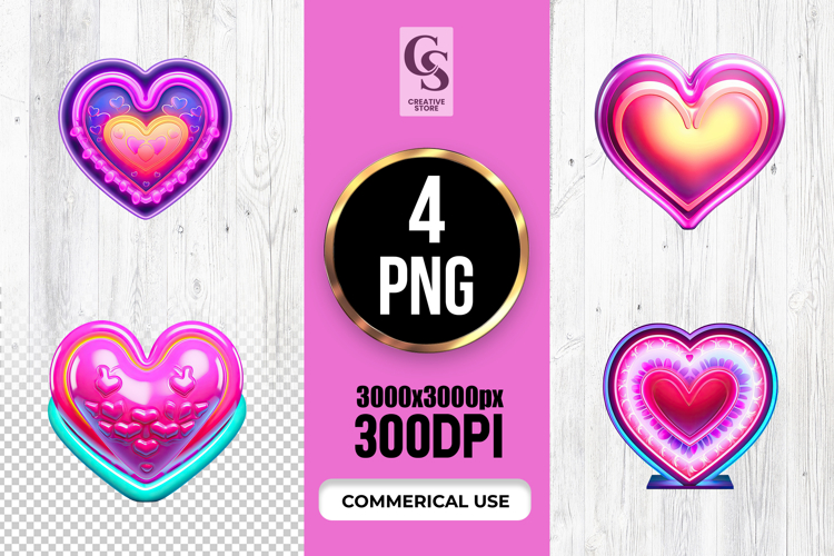 Colorful Neon Heart Clipart Sublimation PNG