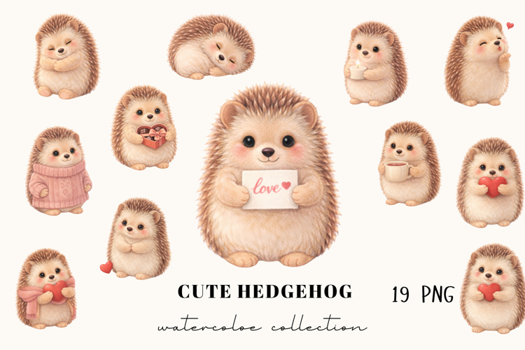 Cute Hedgehog Clipart Watercolor Valentine PNG