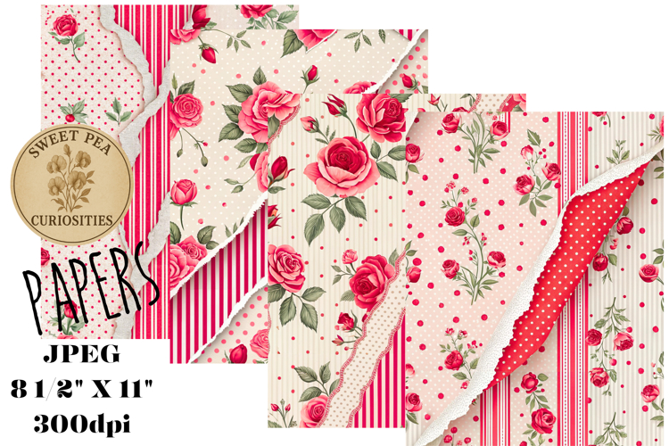 Valentines, Shabby Chic, Papers, Junk Journal