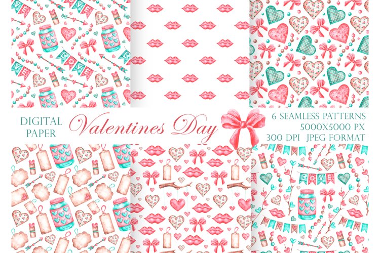Valentines day seamless pattern. Love, heart, kiss, arrow.