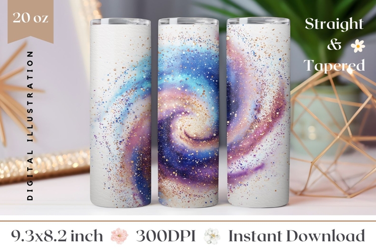 Watercolor Space Tumbler Design, Glitter Tumbler Template