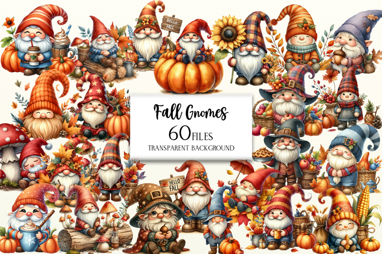 Fall Gnomes Clipart, Autumn Clipart