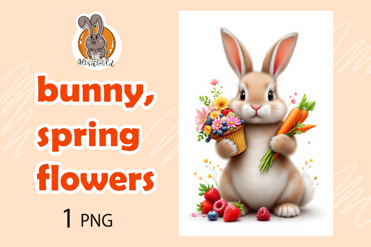 bunny, spring flowers, cupcake