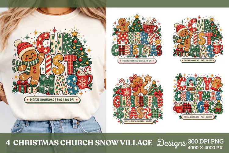 4 Gingerbread Christmas Shirt PNG Designs, 4 Cute Christmas
