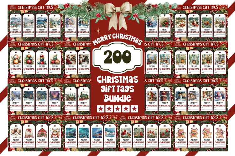 Watercolor Christmas Gift Tags Bundle, Printable Christmas