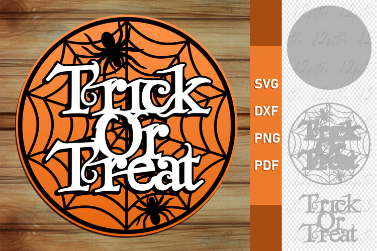 Trick or Treat Spider Web Halloween Door Hanger Sign SVG