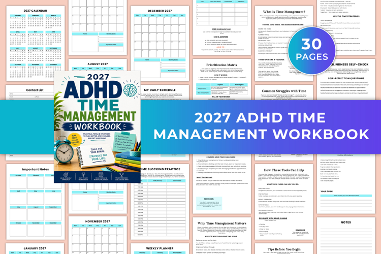 2027 ADHD Time Management Workbook | Daily Planner & Product
