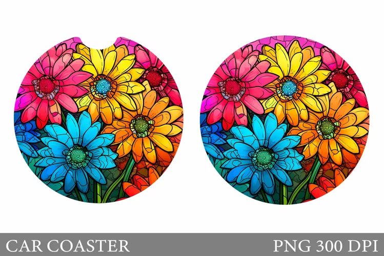 Stained Glass Flowers Car Coaster. Flowers Car Coaster