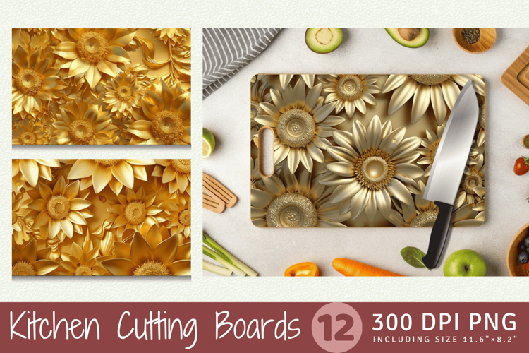 Gold 3D Sunflowers Cutting Boards sublimation Design