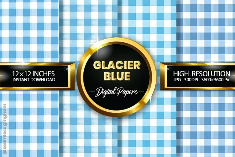Glacier Blue Gingham Digital Papers 04 Variations