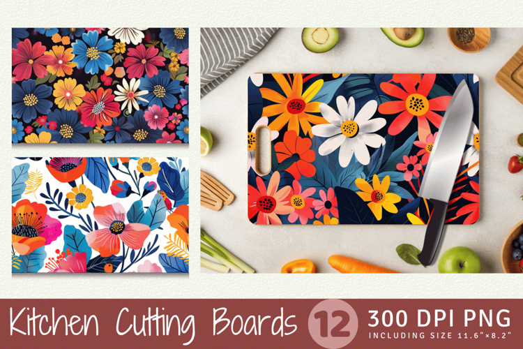Bold Flowers Cutting Boards sublimation Design