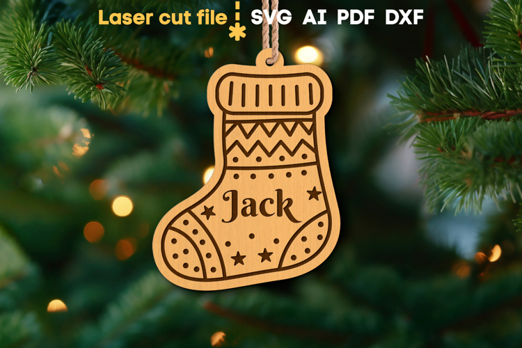 Sock Christmas Ornament SVG laser cut files for Glowforge